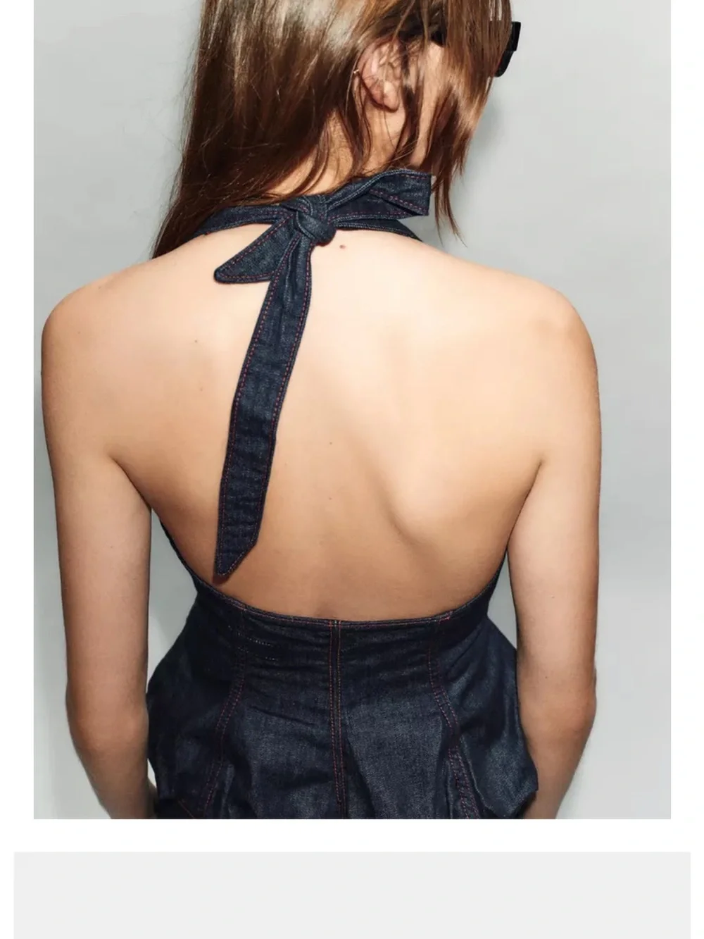 Zara Denim Balloon Halter Top and midi Skirt Set